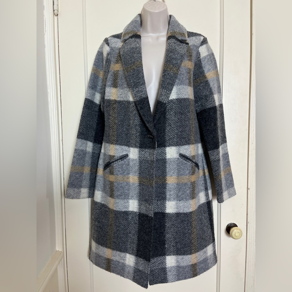 Cynthia Rowley Wool Blend Single Button Plaid Coat